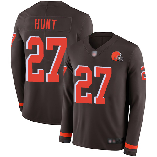 Cleveland Browns Kareem Hunt Men Brown Limited Jersey 27 NFL Football Therma Long Sleeve